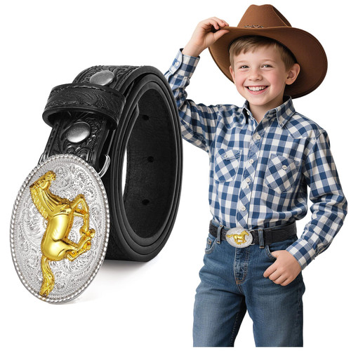 Cowboy Belt for Boy with Removable Buckle Western Belts for Jeans Party