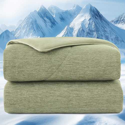 PHF Cooling Comforter King Size Rayon from Bamboo, 108 "x90, Oil Green