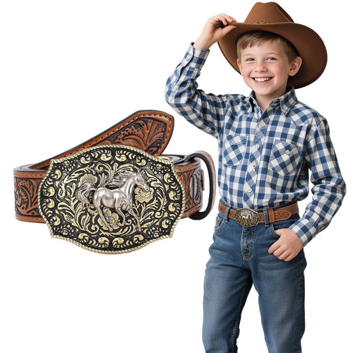 Cowboy Belt for Boy with Removable Buckle Western Belts