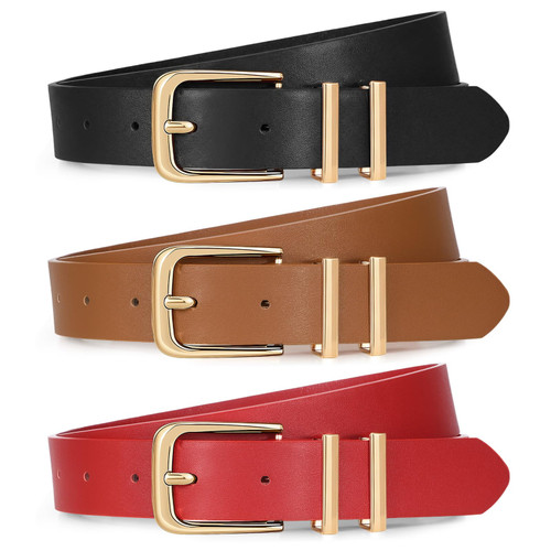 Ladies Leather Waist Belt with Gold Buckle