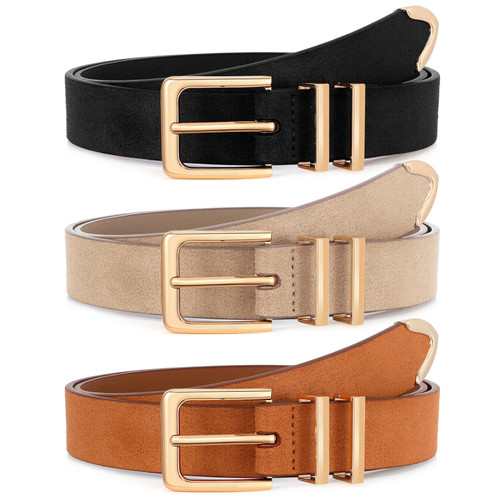 Ladies Leather Waist Belt with Gold Buckle