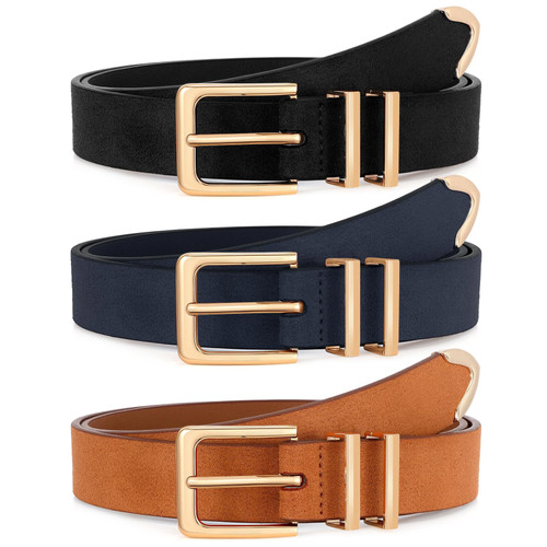 Ladies Leather Waist Belt with Gold Buckle