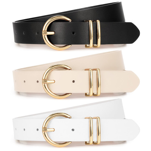 Ladies Leather Waist Belt with Gold Buckle