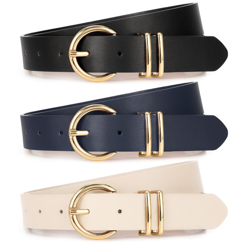 Pants Ladies Leather Waist Belt with Gold Buckle