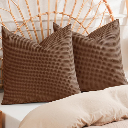 PHF 100% Cotton Waffle Weave Euro Shams 26" x 26", No Filling