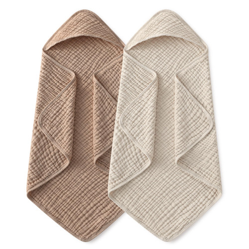 100% Muslin Organic Cotton Baby Bath Towel with Hood for Babies, Infant, Toddler