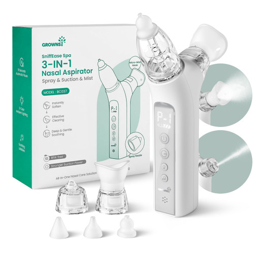 GROWNSY SniffEase Spa 3-in-1 Nasal Aspirator for Baby – Spray, Suction