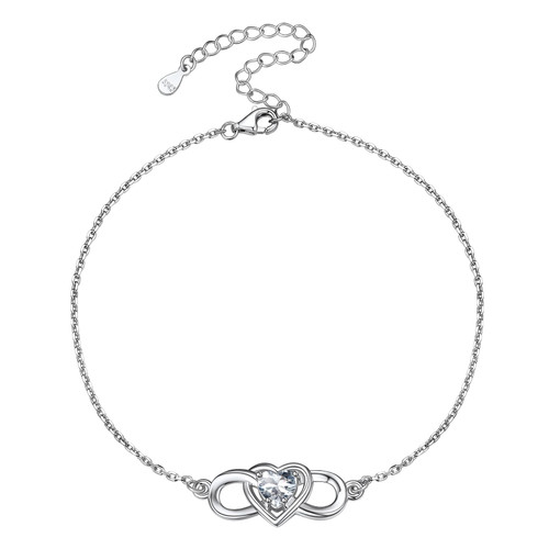 Heart Infinity Sterling Silver Birthstone Anklet for Women Teen Girls