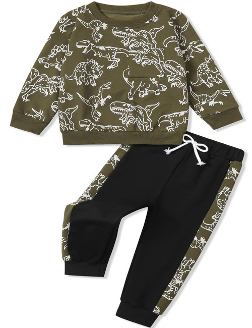 Dinosaur Print Sweatshirt Jogging Pants Boys Outifts