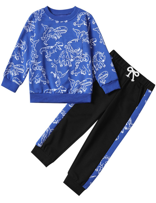 Boy Clothes Dinosaur Print Sweatshirt Jogging Pants Boys