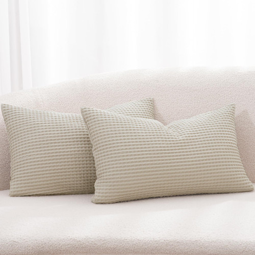 PHF 100% Cotton Waffle Weave Lumbar Pillow Cover 12" x 20", No Filling