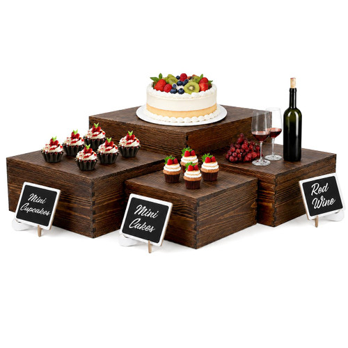 4 Pack Wooden Buffet Risers Cupcake Stand Buffet Display with Mini Signs