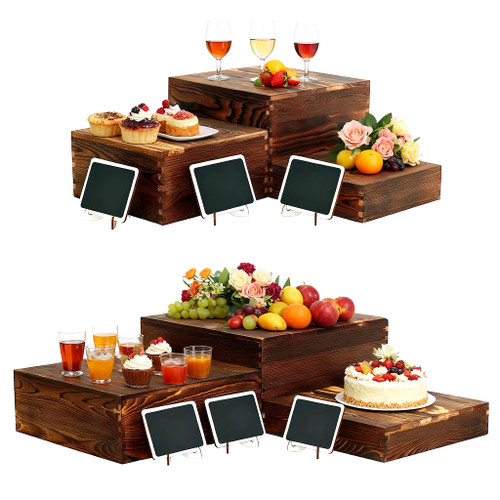6 Pack Buffet Risers and Stands, Dessert Table Display Set with Mini Signs