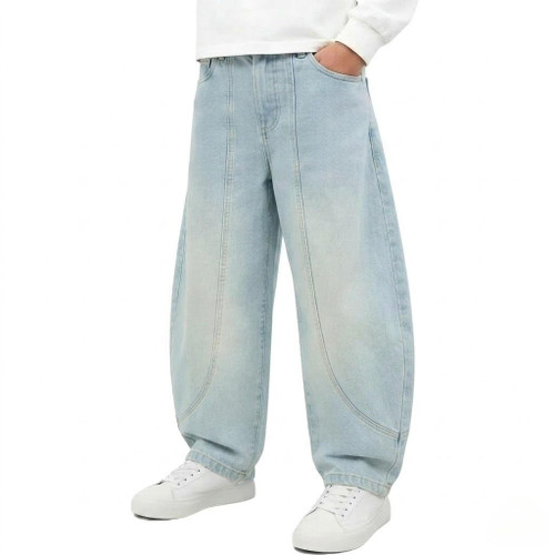 Mid Rise Elastic Waist Multi-Pockets Denim Pants School Streetwear Size 8-12