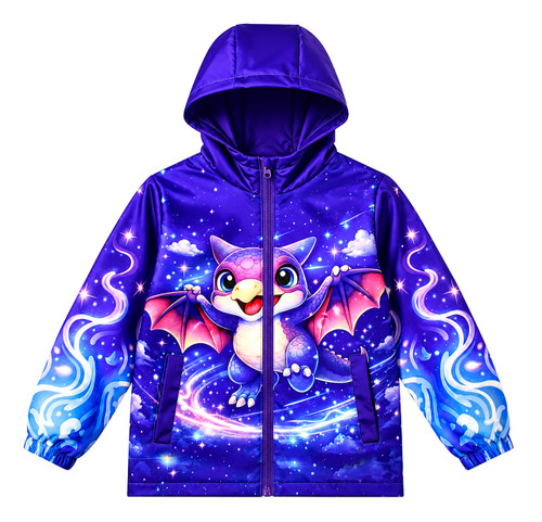Windbreaker Jacket Lightweight Hooded Mesh Lined Zip Up Dinosaur Coat for Kids