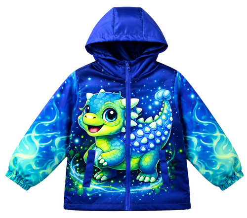Windbreaker Jacket Lightweight Hooded Mesh Lined Zip Up Dinosaur Coat for Kids