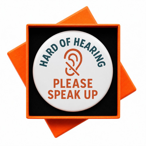 Hard of Hearing Communication Button Pin: 2.3 Inch Metal Badge