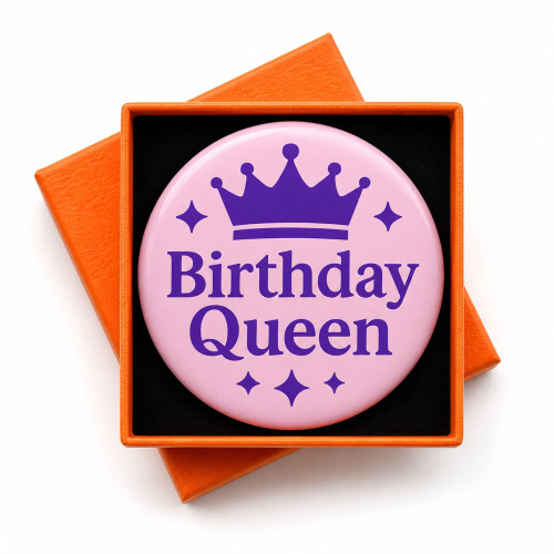 Birthday Queen Button Pin for Party: 2.3 Inch Metal Badge