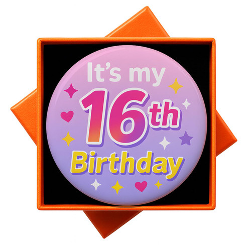 Sweet Sixteen Birthday Button Pin: 2.3 Inch Metal Badge In Gift Box