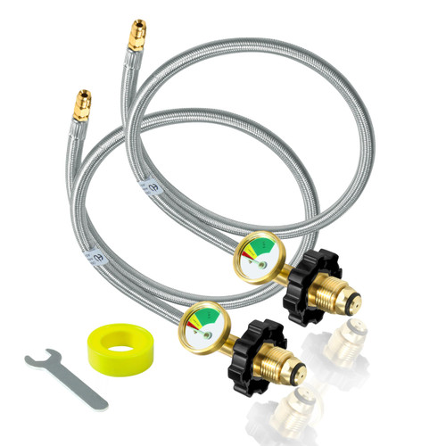 2 Pcs 36 Inch RV Propane Pigtail Hoses with Gauge