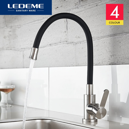 LEDEME Newly Design Kitchen Faucet 360 Swivel Stainless Steel Single Handle Mixer Sink Tap Pull Out Down Chrome Finish L74004