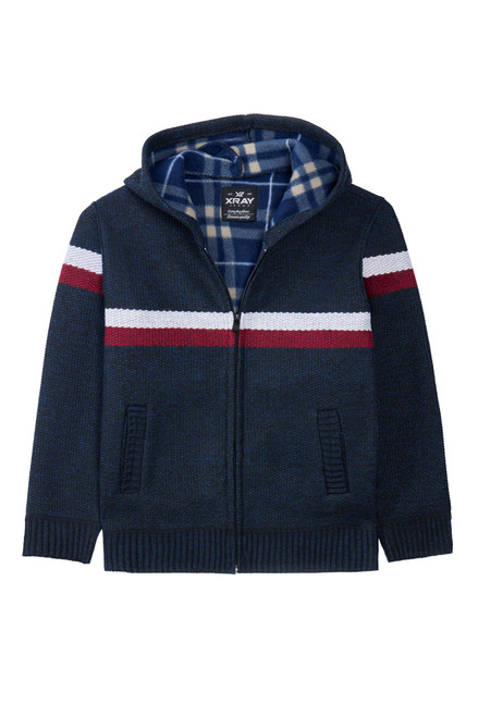 Full Zip Fleece Flannel Lining Sweater with Hood, Kids Knit Sweater