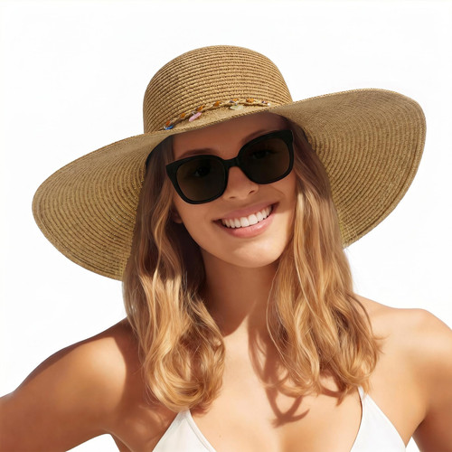 Womens Sun Straw Hat Wide Brim Floppy Foldable Hats Beach Travel