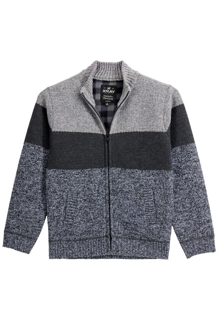 X RAY Boys (6-12) Full Zip Fleece Flannel Lining Sweater, Kids Mock Neck Knit Sweater for Spring, Fall and Winter