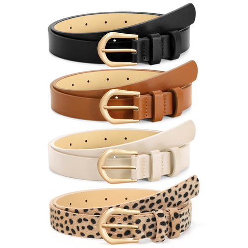 Skinny Waist Belts for Women Fashion Jeans Dress with Gold Buckle