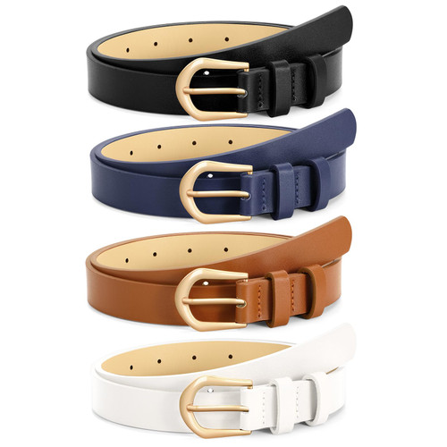 Skinny Waist Belts for Women Fashion Jeans Dress with Gold Buckle