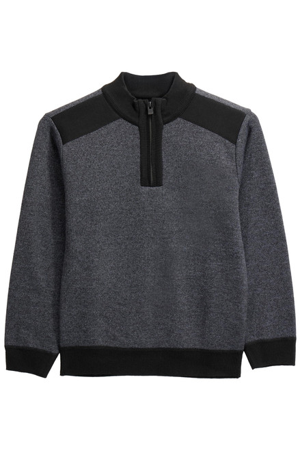 Boys (6-12) Quarter Zip Fleece Flannel Lining Sweater, Classic Fit Mock Neck Knit Kids Sweater for Fall and Winter