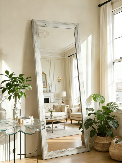 Bedroom, Living Room, Rectangular Wooden Frame, Wood White Color.