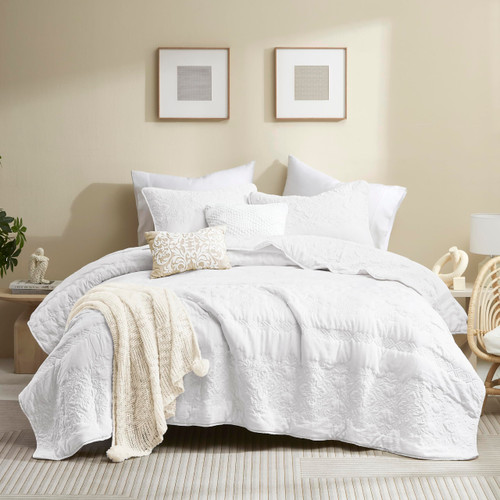 B2EVER Boho White Quilt Queen Size Bedding Sets with Pillow Sham