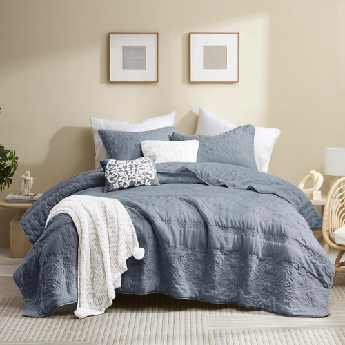 Boho Blue Quilt California Cal King Size Bedding Sets with Pillow Sham