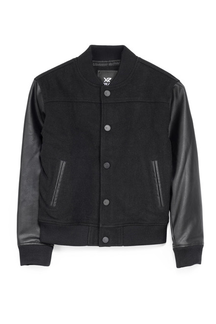 Wool Varsity Bomber Jacket for Kids W/Grainy PU Sleeves for Boys