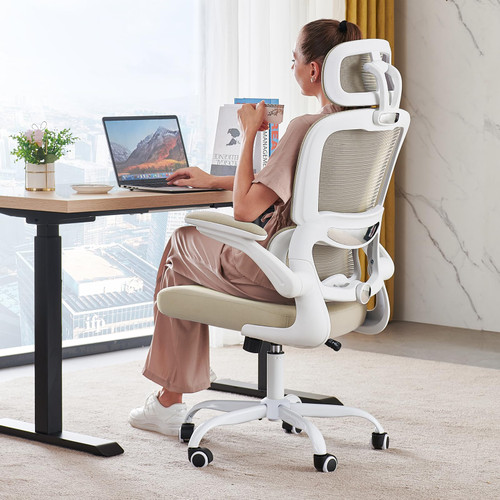 Office Desk Chairs with Wheels, Comfortable Gaming Chairs (1, Beige