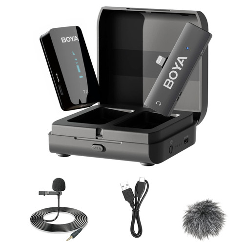 Lightning Wireless Lavalier Microphone for iPhone13 iPad with Charging Case