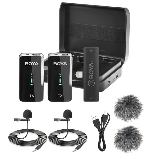 Lightning Dual Wireless Lavalier Microphone for iPhone13 iPad with Charging Case BY-XM6-K4 Clip on Lapel