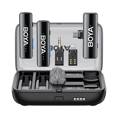 2 Wireless Lavalier Microphone for iPhone/Camera/Android/PC, 3-in-1 RX, Mini Lapel Mic, 48kHz 24bit, 1000ft, 30h Use