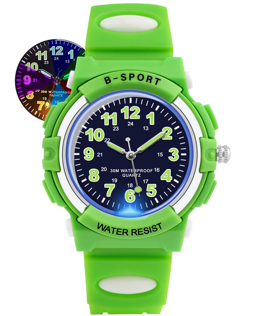Kids Watch for Boys Girls,30M Waterproof Kids Analog Watches with 7 Colorful Lights, Soft Rubber Band