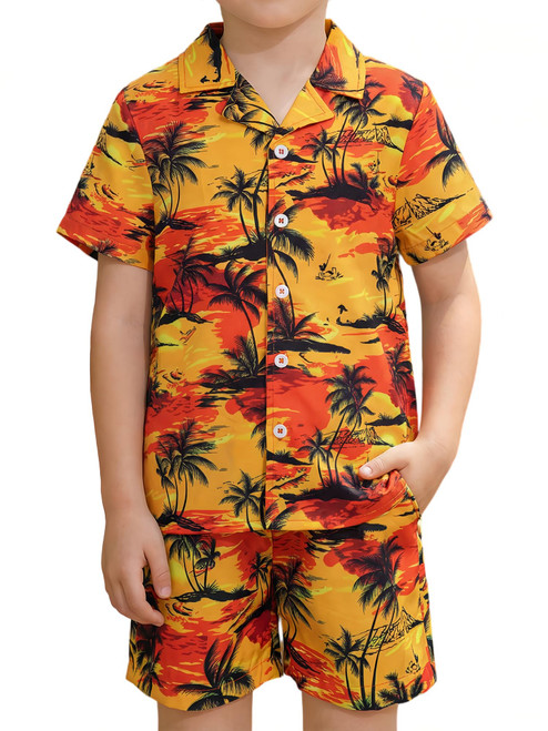 2 Piece Hawaiian Outfit Summer Button Down Shirt and Pocket Short Sets