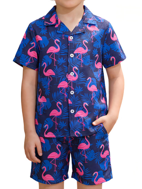 2 Piece Hawaiian Outfit Summer Button Down Shirt and Pocket Short Sets