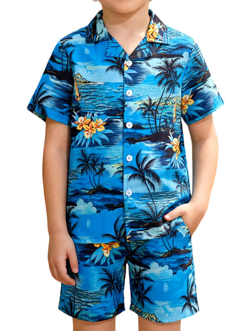 DAXIANG Boys 2 Piece Hawaiian Outfit Summer Button Down Shirt