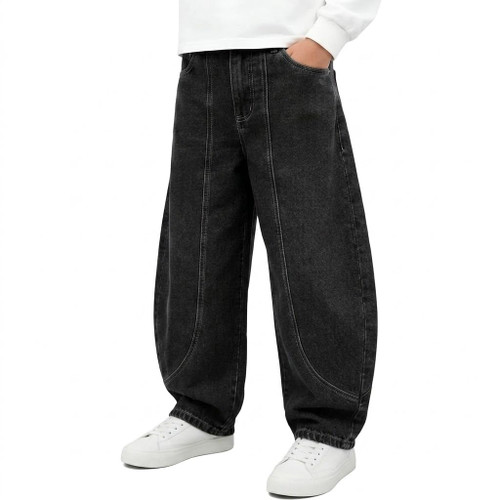Boys Cargo Jeans, Mid Rise Elastic Waist Multi-Pockets Denim Pants School Streetwear