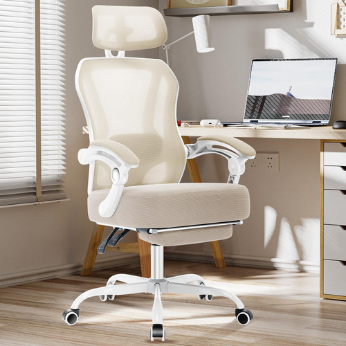 Chair with Footrest,Ultra Thick Desk Chair,Cream