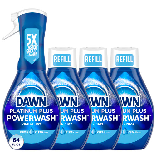 Dish Soap, Dishwashing Liquid, Fresh, 1 Starter Kit + 3 Refills, 4x16 Fl Oz