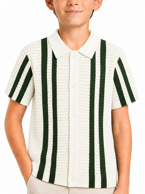 Boys Button Down Knit Shirt Short Sleeve, Vintage Casual Summer