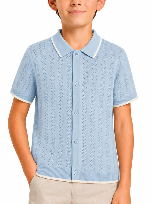 Yoimira Boys Button Down Knit Shirt Short Sleeve