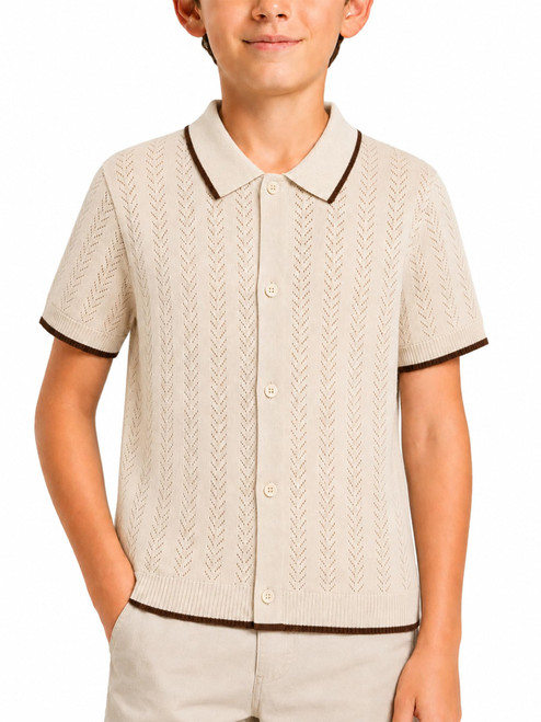 Yoimira Boys Button Down Knit Shirt Short Sleeve
