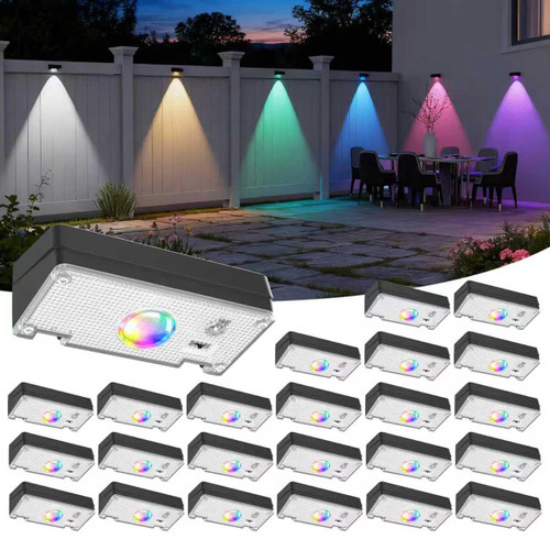 Solar Fence Lights, 10 RGB Color Changing Modes, Solar Lights | Waterproof IP65, 30